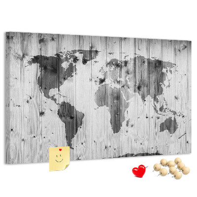 Korková tabuľa Mapa sveta na pozadí drevených dosiek
