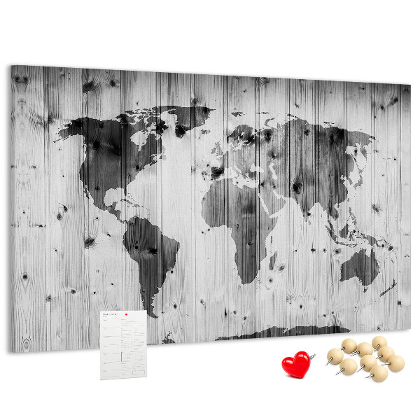 Korková tabuľa Mapa sveta na pozadí drevených dosiek