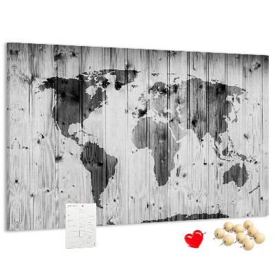 Korková tabuľa Mapa sveta na pozadí drevených dosiek