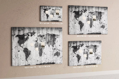 Korková tabuľa Mapa sveta na pozadí drevených dosiek