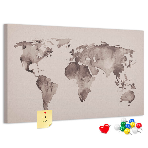 Korková tabuľa Mapa sveta v odtieňoch hnedej.