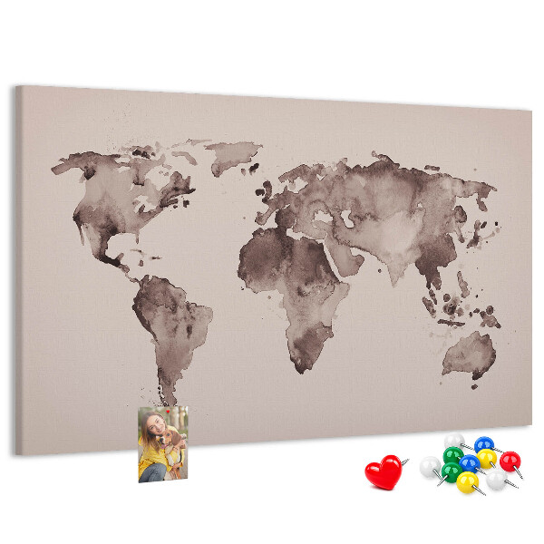 Korková tabuľa Mapa sveta v odtieňoch hnedej.