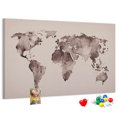 Korková tabuľa Mapa sveta v odtieňoch hnedej.