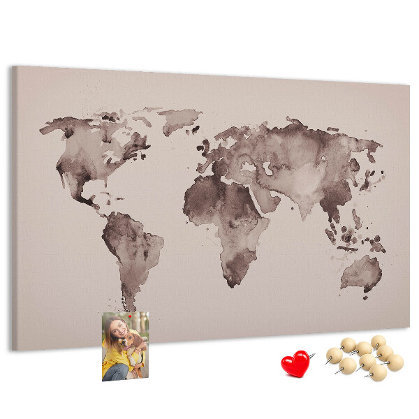 Korková tabuľa Mapa sveta v odtieňoch hnedej.