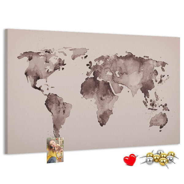 Korková tabuľa Mapa sveta v odtieňoch hnedej.