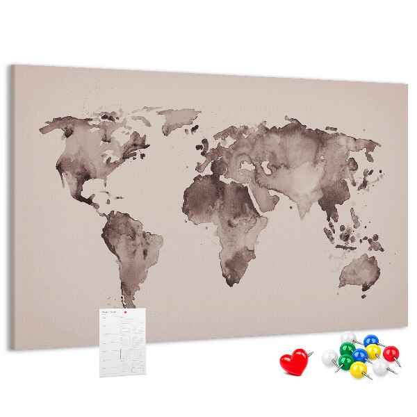 Korková tabuľa Mapa sveta v odtieňoch hnedej.