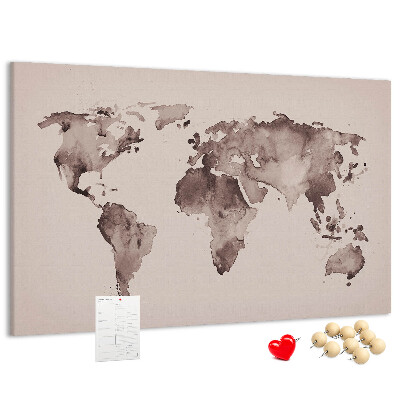 Korková tabuľa Mapa sveta v odtieňoch hnedej.