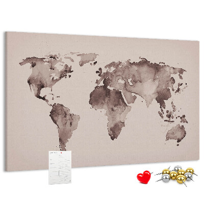 Korková tabuľa Mapa sveta v odtieňoch hnedej.