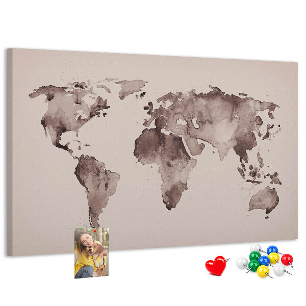 Korková tabuľa Mapa sveta v odtieňoch hnedej.