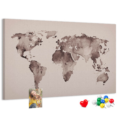 Korková tabuľa Mapa sveta v odtieňoch hnedej.