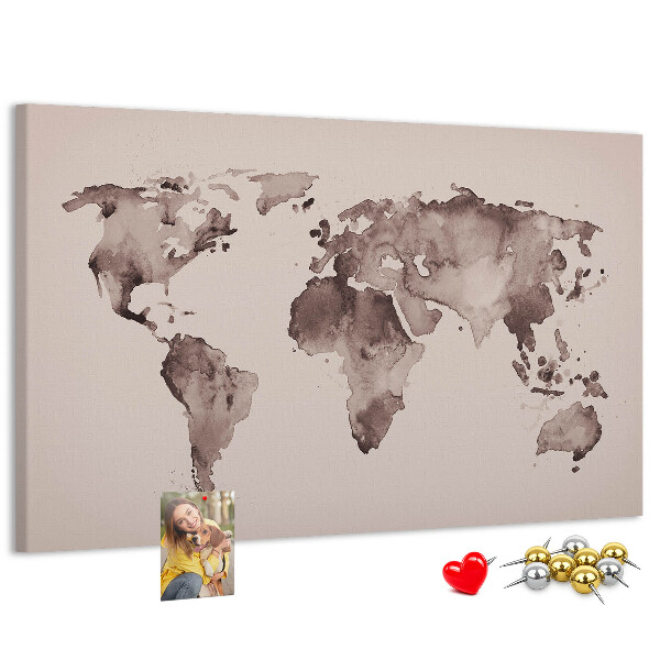 Korková tabuľa Mapa sveta v odtieňoch hnedej.