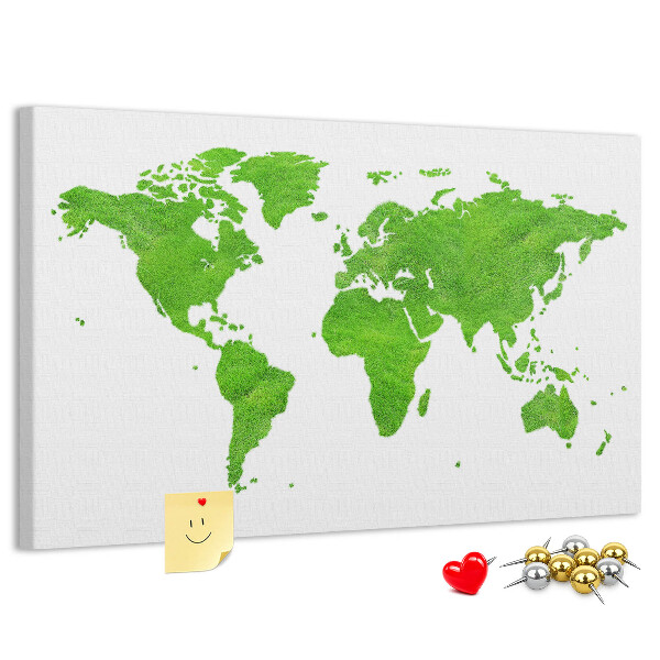 Nástenka Zelená mapa sveta s trávnikom.