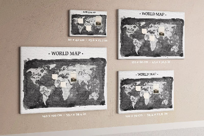 Korková nástenka na stenu Mapa sveta v odtieňoch sivej