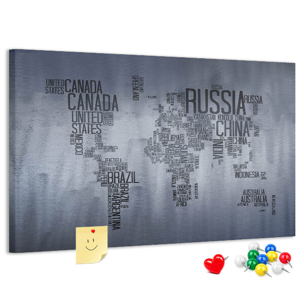 Nástenka Mapa sveta s názvami krajín.