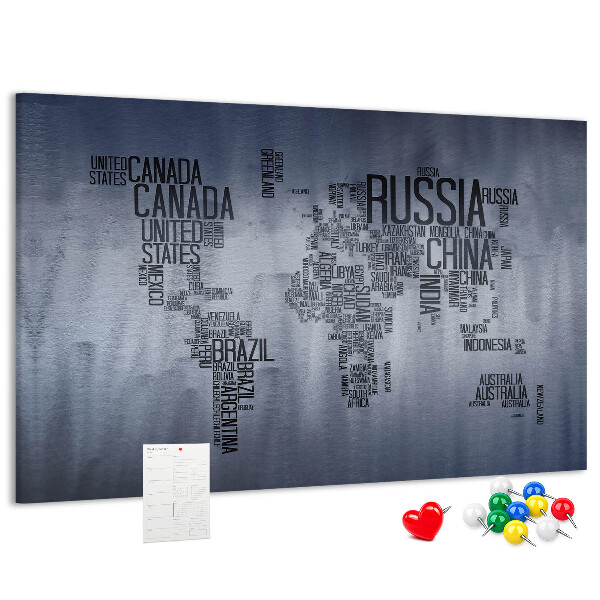 Nástenka Mapa sveta s názvami krajín.