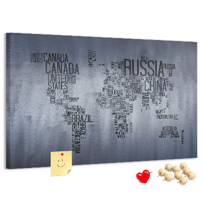 Nástenka Mapa sveta s názvami krajín.