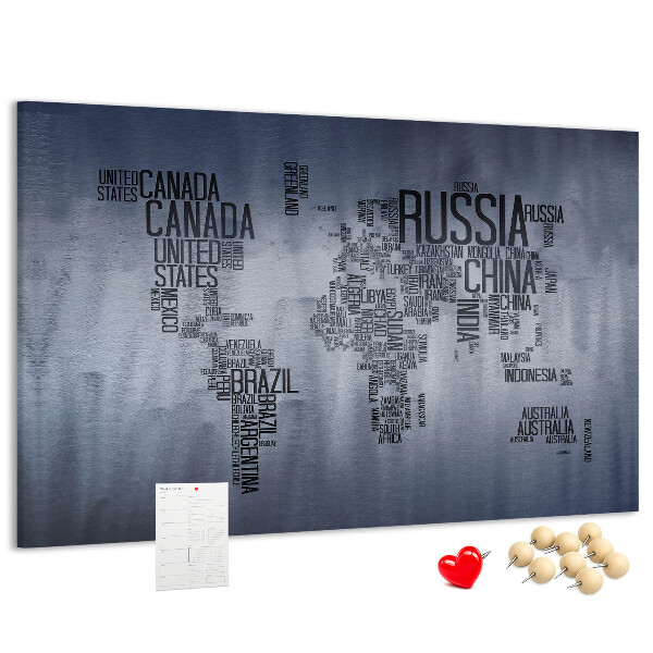 Nástenka Mapa sveta s názvami krajín.
