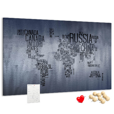 Nástenka Mapa sveta s názvami krajín.