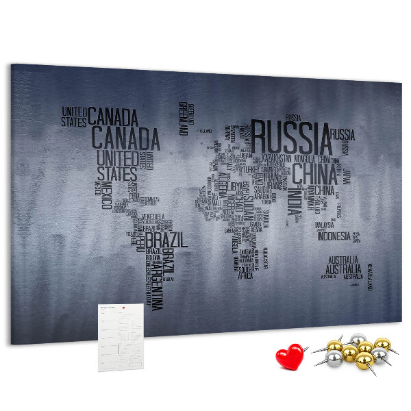 Nástenka Mapa sveta s názvami krajín.