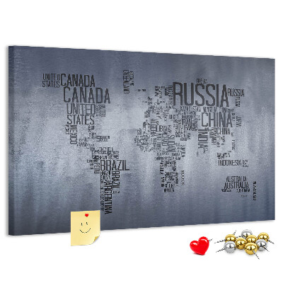 Nástenka Mapa sveta s názvami krajín.