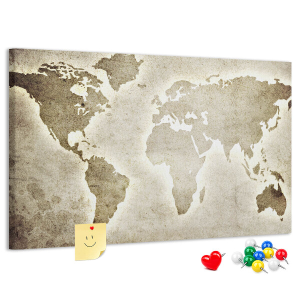 Korková tabuľa Na pozadí je staromódna mapa sveta.