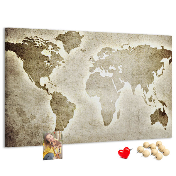 Korková tabuľa Na pozadí je staromódna mapa sveta.