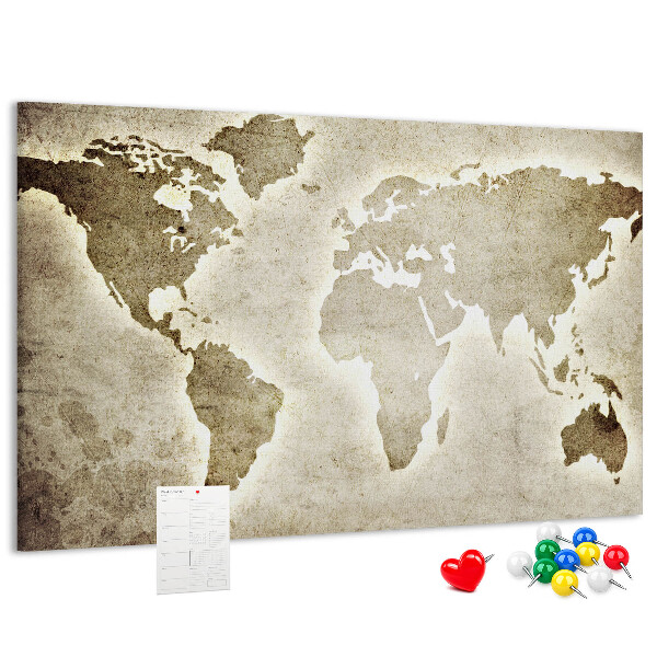 Korková tabuľa Na pozadí je staromódna mapa sveta.