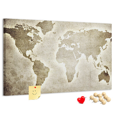 Korková tabuľa Na pozadí je staromódna mapa sveta.