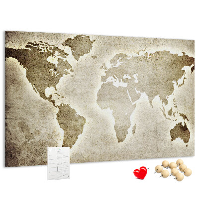 Korková tabuľa Na pozadí je staromódna mapa sveta.