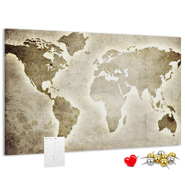 Korková tabuľa Na pozadí je staromódna mapa sveta.
