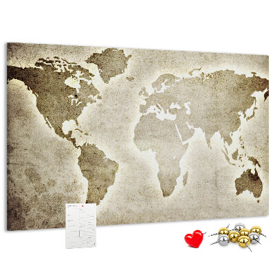 Korková tabuľa Na pozadí je staromódna mapa sveta.