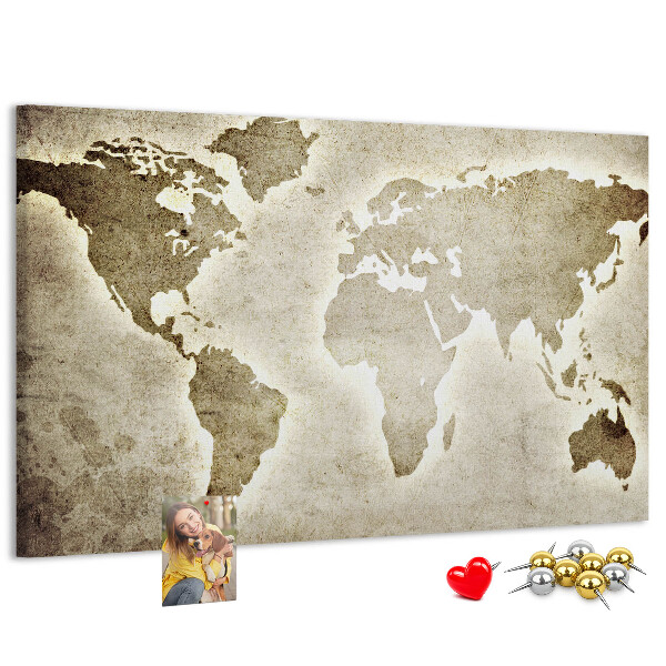 Korková tabuľa Na pozadí je staromódna mapa sveta.