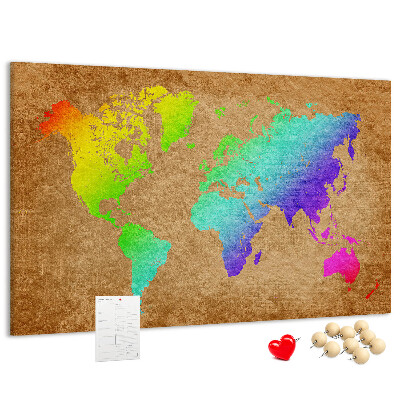 Korková nástenka na stenu Farebná mapa sveta na hnedom pozadí