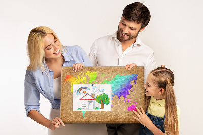 Korková nástenka na stenu Farebná mapa sveta na hnedom pozadí