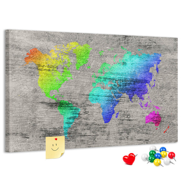 Nástenka Farebná mapa sveta na sivom pozadí