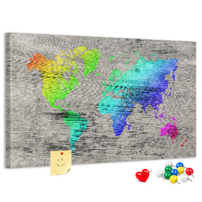 Nástenka Farebná mapa sveta na sivom pozadí