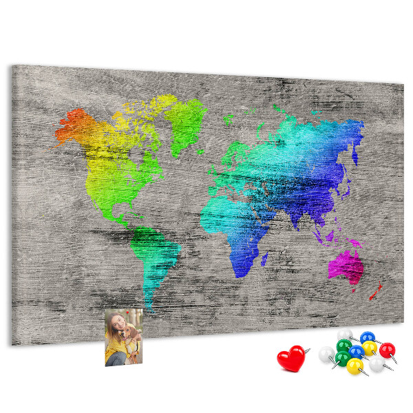 Nástenka Farebná mapa sveta na sivom pozadí