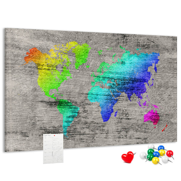Nástenka Farebná mapa sveta na sivom pozadí