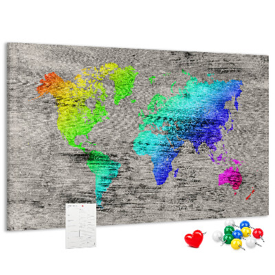 Nástenka Farebná mapa sveta na sivom pozadí