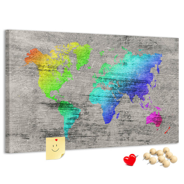 Nástenka Farebná mapa sveta na sivom pozadí