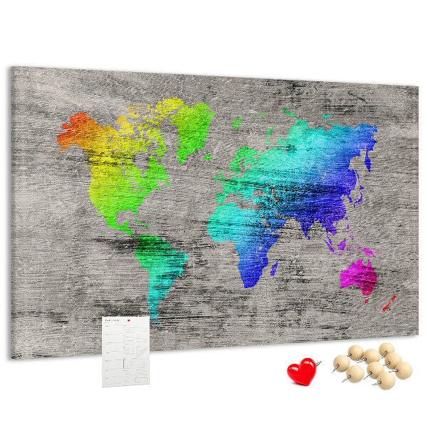 Nástenka Farebná mapa sveta na sivom pozadí