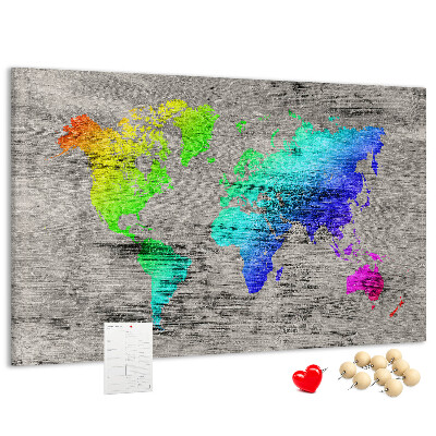 Nástenka Farebná mapa sveta na sivom pozadí