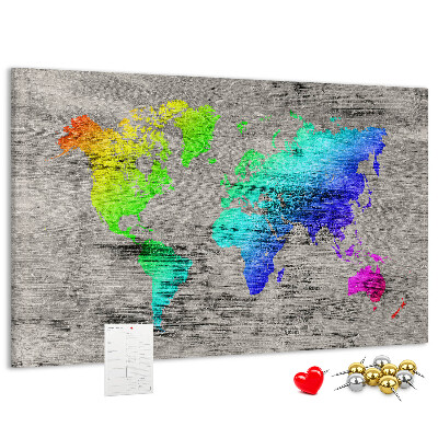 Nástenka Farebná mapa sveta na sivom pozadí