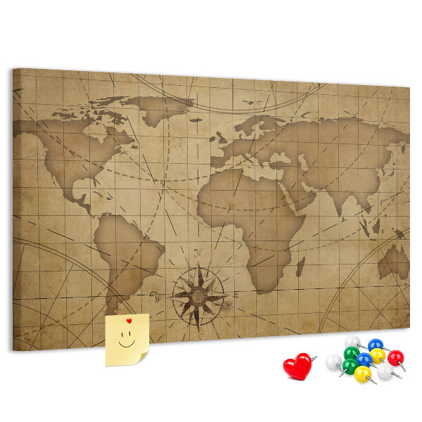 Korková tabuľa Mapa starovekého sveta s kompasom