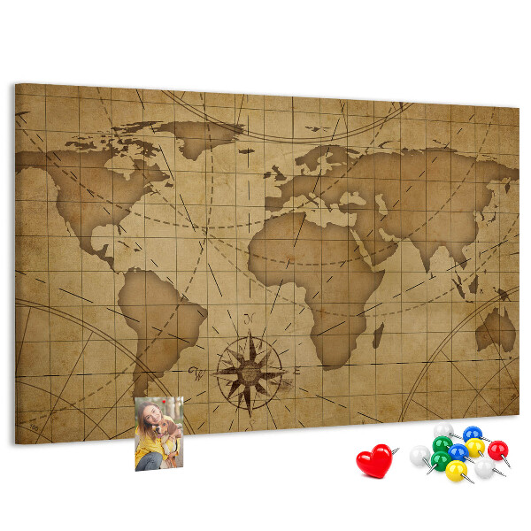 Korková tabuľa Mapa starovekého sveta s kompasom