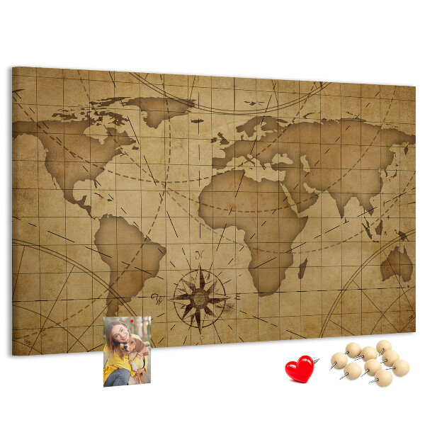 Korková tabuľa Mapa starovekého sveta s kompasom
