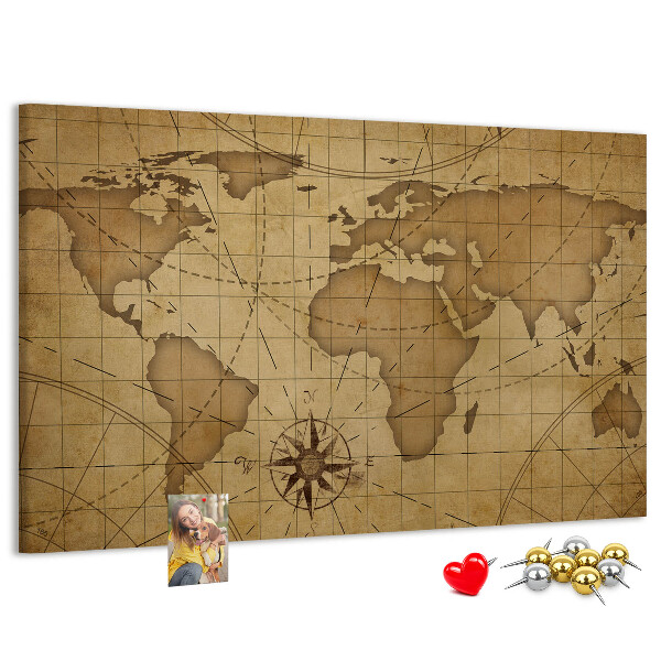 Korková tabuľa Mapa starovekého sveta s kompasom