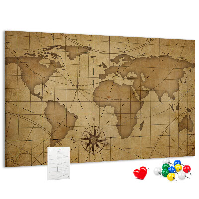 Korková tabuľa Mapa starovekého sveta s kompasom