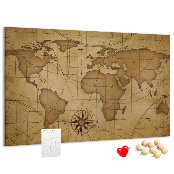 Korková tabuľa Mapa starovekého sveta s kompasom