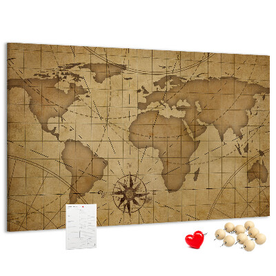 Korková tabuľa Mapa starovekého sveta s kompasom
